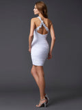 Sheath/Column One-Shoulder Sleeveless Applique Beading Short Chiffon Homecoming Dresses TPP0008426