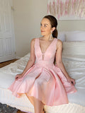 A-Line/Princess V-neck Sleeveless Ruffles Satin Short/Mini Homecoming Dresses TPP0004644