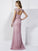 Sheath/Column High Neck Short Sleeves Lace Long Elastic Woven Satin Mother of the Bride Dresses TPP0007312
