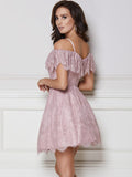 A-Line/Princess Ruffles Lace Off-the-Shoulder Sleeveless Short/Mini Dresses TPP0008449