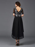 A-Line/Princess V-neck Lace 1/2 Sleeves High Low Chiffon Dresses TPP0008455