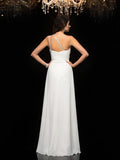A-Line/Princess One-Shoulder Beading Sleeveless Long Chiffon Dresses TPP0004023
