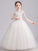 A-Line/Princess Lace Bowknot Scoop 3/4 Sleeves Floor-Length Flower Girl Dresses TPP0007506