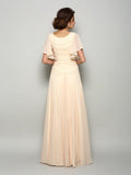 A-Line/Princess Square Beading Short Sleeves Long Chiffon Mother of the Bride Dresses TPP0007105