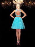 A-Line/Princess Scoop Rhinestone Sleeveless Short Net Dresses TPP0008594