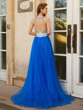 A-Line/Princess Jewel Beading Sleeveless Floor-Length Tulle Dresses TPP0004147
