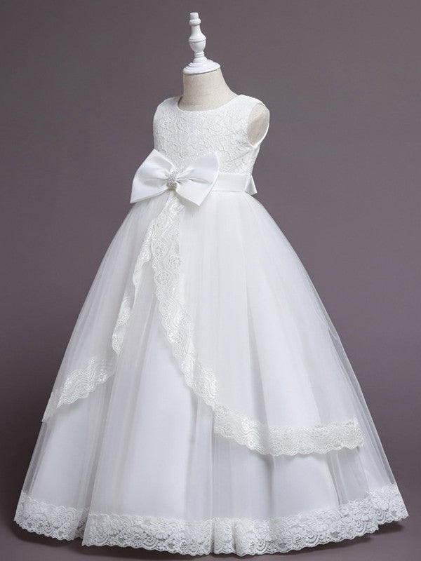 Ball Gown Tulle Applique Scoop Sleeveless Floor-Length Flower Girl Dresses TPP0007516