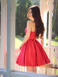 A-Line/Princess Satin Ruffles Sweetheart Sleeveless Short/Mini Dresses TPP0008559
