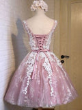 A-Line/Princess Sleeveless Scoop Tulle Applique Short/Mini Dresses TPP0008725