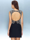 Sheath/Column Jewel Short Sleeves Net Crystal Short/Mini Dresses TPP0008600