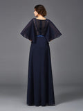 A-Line/Princess Scoop Beading 1/2 Sleeves Long Chiffon Mother of the Bride Dresses TPP0007348