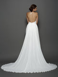 A-Line/Princess High Neck Lace Sleeveless Long Chiffon Wedding Dresses TPP0006617