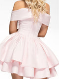 A-Line/Princess Satin Sleeveless Ruched Off-the-Shoulder Short/Mini Dresses TPP0008514