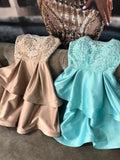 A-Line/Princess Satin Applique Strapless Sleeveless Short/Mini Homecoming Dresses TPP0008716