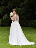 A-Line/Princess Scoop Court Train Sleeveless Lace Tulle Wedding Dresses TPP0006414