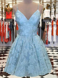 A-Line/Princess Spaghetti Straps Sleeveless Lace Ruffles Short/Mini Homecoming Dresses TPP0008856