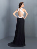 A-Line/Princess High Neck Beading Sleeveless Long Chiffon Dresses TPP0004059