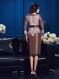 Sheath/Column Jewel Lace Short Sleeves Short Taffeta Mother of the Bride Dresses TPP0007360