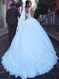 Ball Gown Sweetheart Sleeveless Sweep/Brush Train Lace Tulle Wedding Dresses TPP0006154