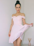 A-Line/Princess Off-the-Shoulder Sleeveless Satin Short/Mini Homecoming Dresses TPP0004455