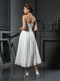 A-Line/Princess Sweetheart Lace Sleeveless Short Lace Wedding Dresses TPP0006713