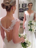 Trumpet/Mermaid Sleeveless Sweep/Brush Train V-neck Lace Wedding Dresses TPP0006110