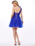 A-Line/Princess One-Shoulder Sleeveless Beading Short Net Homecoming Dresses TPP0008916