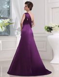 A-Line/Princess One-shoulder Sleeveless Elastic Woven Satin Pleats Long Dresses TPP0004245