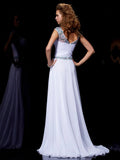A-Line/Princess Scoop Short Sleeves Beading Long Chiffon Dresses TPP0003884