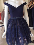 A-Line/Princess Sleeveless Satin Lace Off-the-Shoulder Beading Short/Mini Dresses TPP0008384