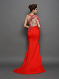 Trumpet/Mermaid High Neck Embroidery Long Sleeves Long Elastic Woven Satin Dresses TPP0009162