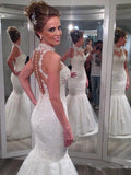 Trumpet/Mermaid High Neck Sleeveless Lace Floor-Length Tulle Wedding Dresses TPP0006201