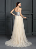 A-Line/Princess Sweetheart Beading Sleeveless Long Lace Dresses TPP0004205