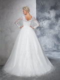 Ball Gown Bateau Lace Long Sleeves Long Net Wedding Dresses TPP0006264