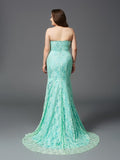 Sheath/Column Strapless Lace Sleeveless Long Satin Plus Size Dresses TPP0004326