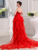 A-Line/Princess Sequin Sweetheart Sleeveless High Low Organza Dresses TPP0004105