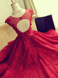 A-Line Jewel Cut Short With Applique Lace Red Homecoming Dresses TPP0008239