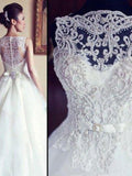 A-Line/Princess Sleeveless Scoop Chapel Train Sash/Ribbon/Belt Beading Applique Lace Tulle Wedding Dresses TPP0006416