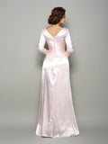A-Line/Princess V-neck Ruched Long Sleeves Long Silk like Satin Mother of the Bride Dresses TPP0007340
