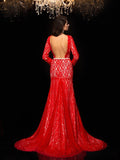 Sheath/Column Bateau Lace 3/4 Sleeves Long Lace Dresses TPP0009181