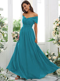 A-Line/Princess Chiffon Ruched Off-the-Shoulder Sleeveless Floor-Length Bridesmaid Dresses TPP0004920