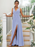 A-Line/Princess Chiffon Ruffles V-neck Sleeveless Floor-Length Bridesmaid Dresses TPP0004944