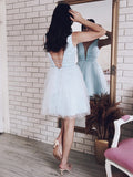 A-Line/Princess V-neck Beading Tulle Sleeveless Short/Mini Homecoming Dresses TPP0004776