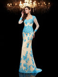 Trumpet/Mermaid Sweetheart Applique 3/4 Sleeves Long Net Dresses TPP0009168