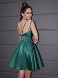 A-Line/Princess Satin Ruched Straps Sleeveless Short/Mini Homecoming Dresses TPP0004457
