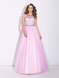 A-Line/Princess Jewel Rhinestone Sleeveless Long Net Dresses TPP0003679