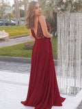 A-Line/Princess Chiffon Beading Spaghetti Straps Sleeveless Floor-Length Dresses TPP0004836