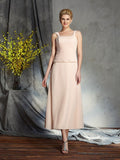 A-Line/Princess Straps Applique Sleeveless Tea-Length Chiffon Mother of the Bride Dresses TPP0007268