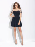 A-Line/Princess Jewel Beading Short Sleeves Short Chiffon Dresses TPP0008679