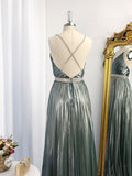A-Line/Princess V-neck Floor-Length Ruffles Sleeveless Dresses